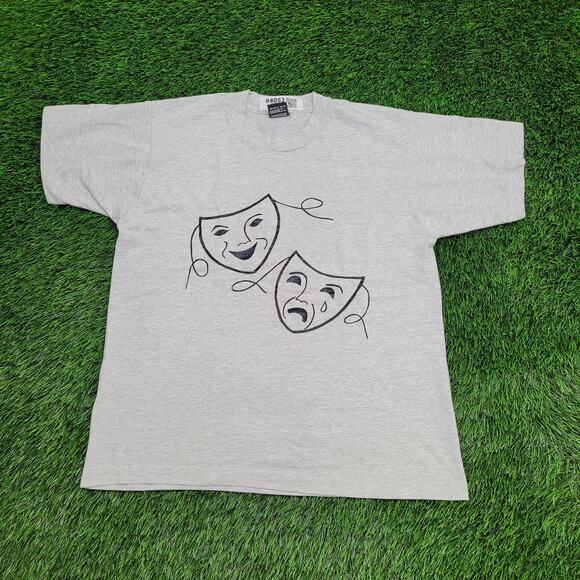 Vintage 80s Theater Mask Shirt Womens Large 21x24 Crop USA - Picture 1 of 16